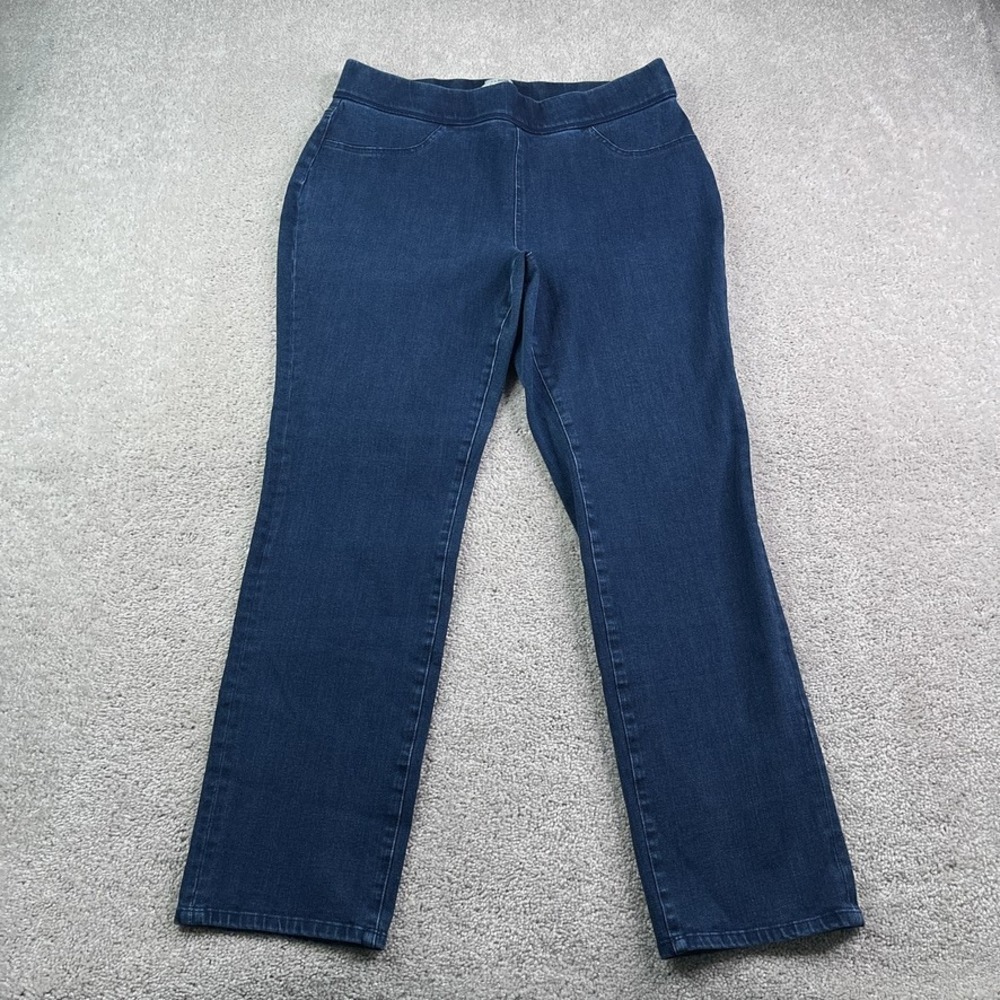 LL Bean Jeans Womens 16 Regular Pull On Classic Fit Straight Dark Wash Denim